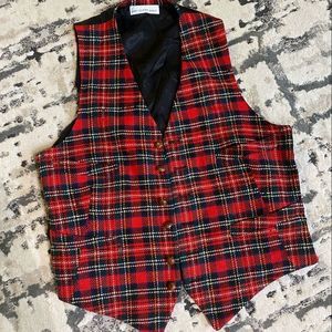 Vintage Red Plaid Vest Mens Small